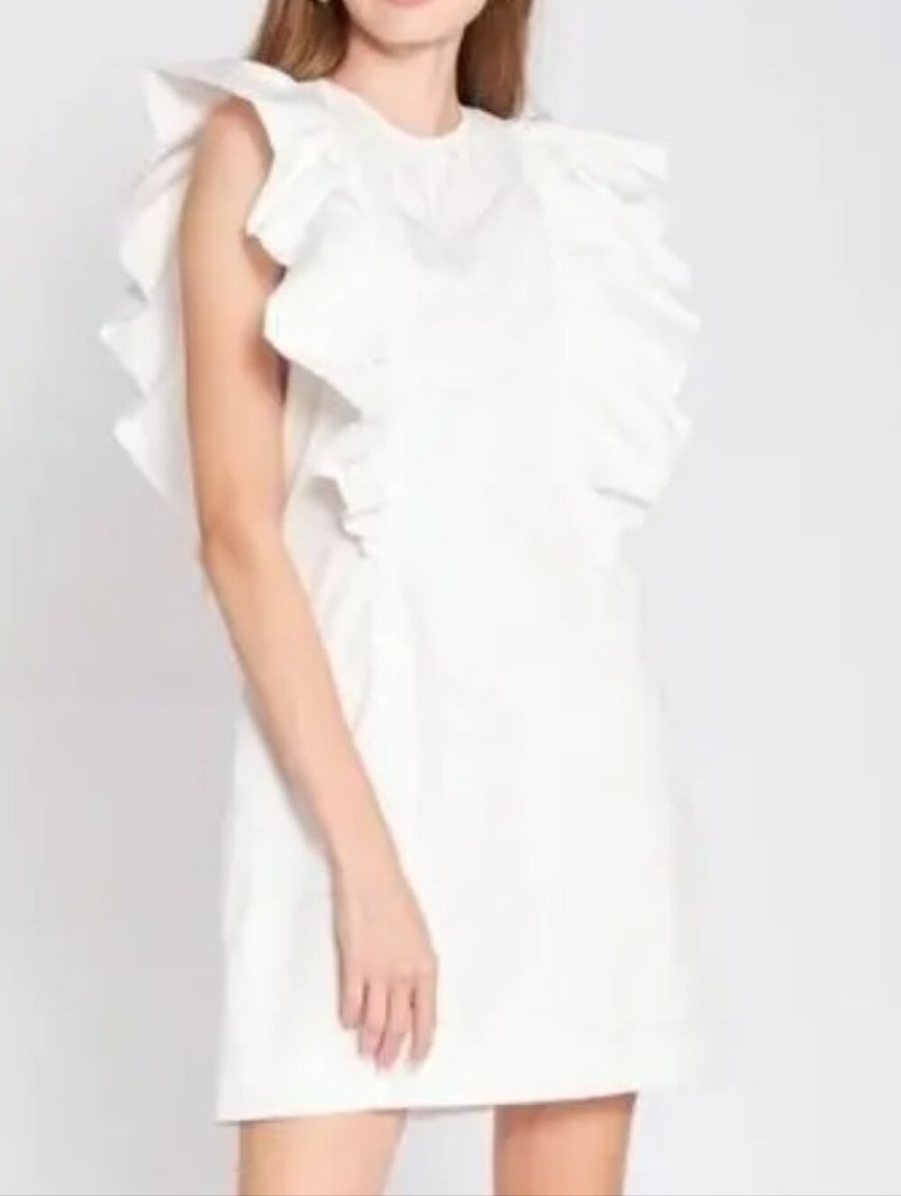 En Saison Lifted Ruffle Sleeve White Mini Dress